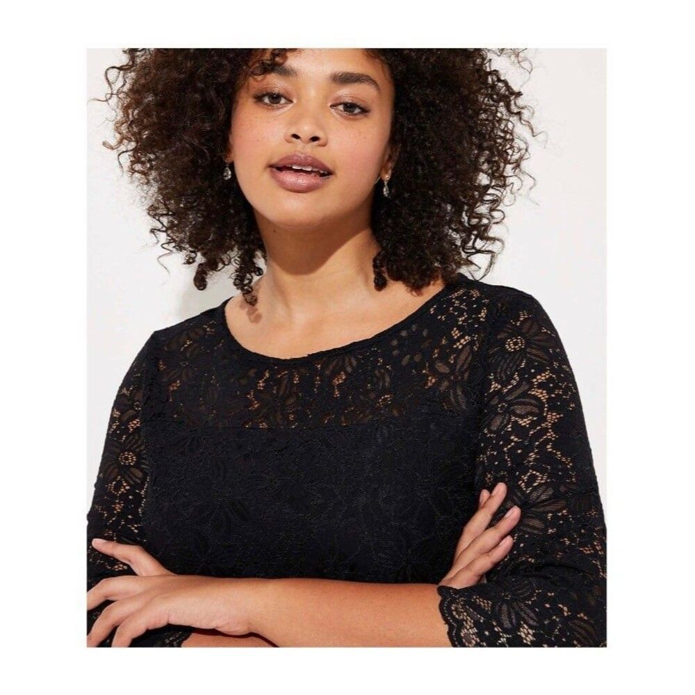 LOFT Black Lace Sheath Dress Size 22 3/4 Sleeve Keyhole Back NWT - Picture 2 of 8